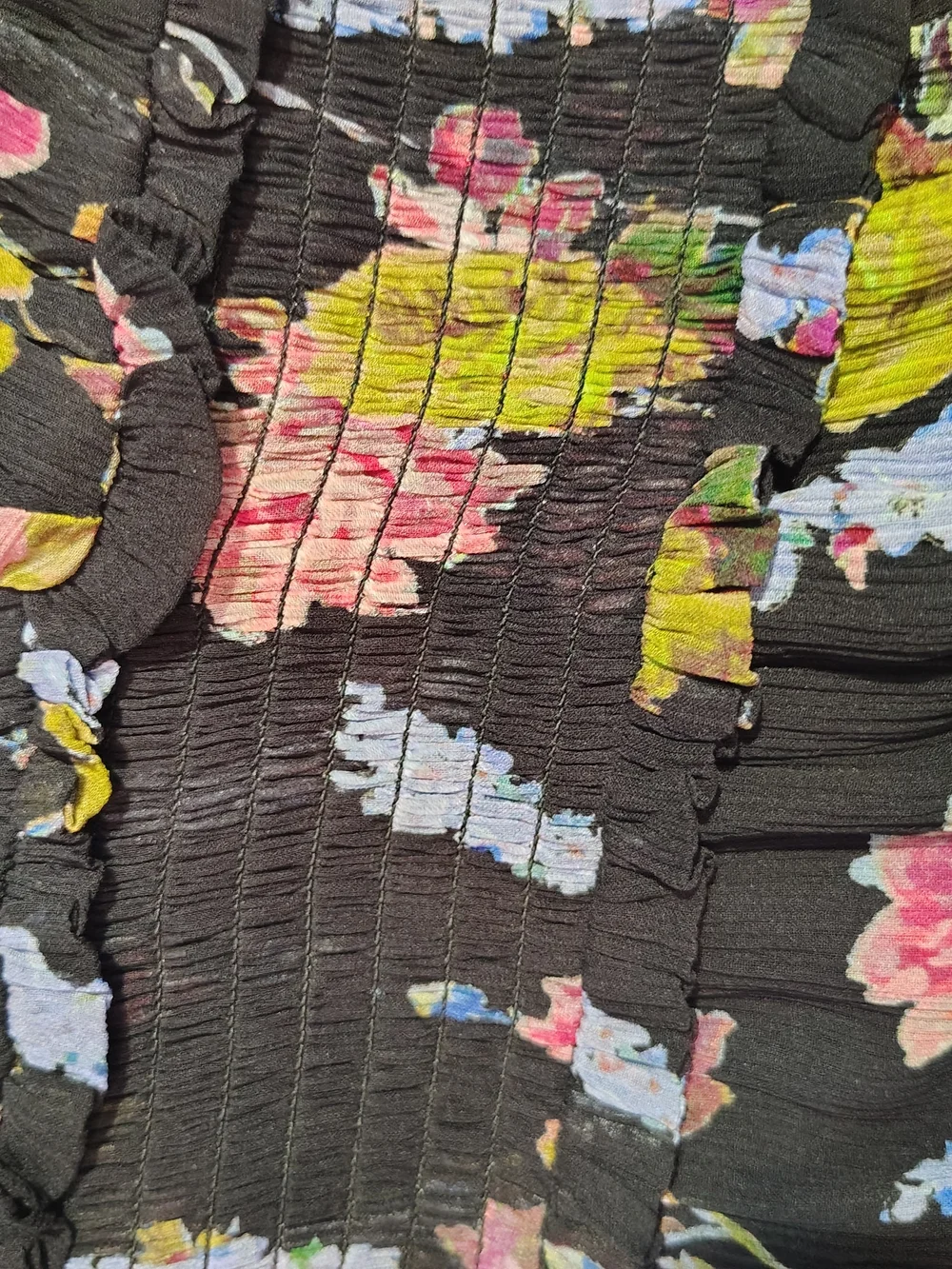 PAIGE Katharina Silk Floral Midi Dress Black Multi Smocked Waist Small‎